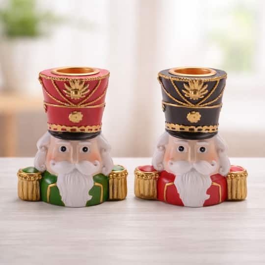 Melrose 3.25" Nutcracker Head with Taper Candle Holders, 2ct.